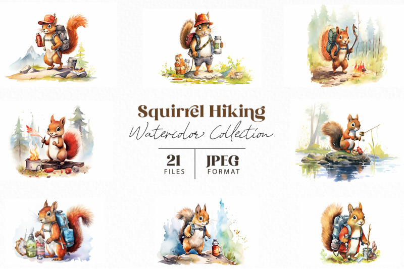 squirrel-hiking-watercolor-collection