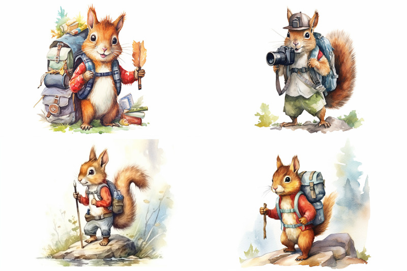 squirrel-hiking-watercolor-collection