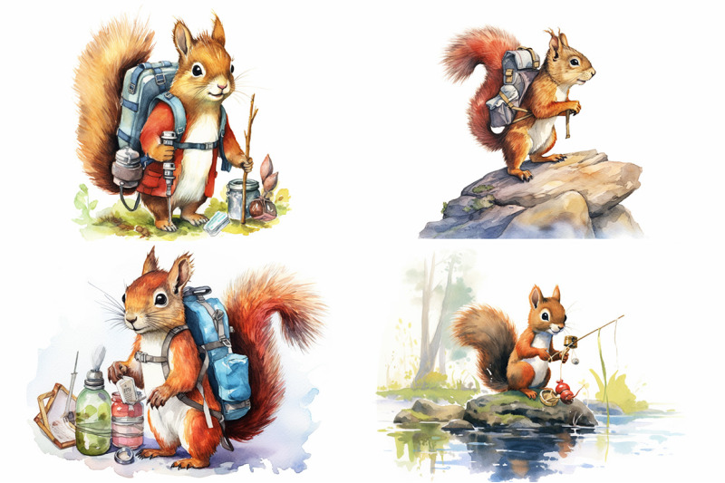 squirrel-hiking-watercolor-collection