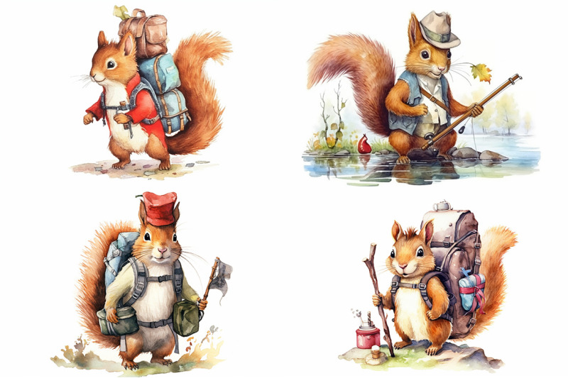 squirrel-hiking-watercolor-collection