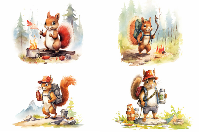 squirrel-hiking-watercolor-collection