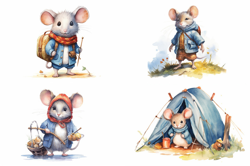 mouse-hiking-watercolor-collection