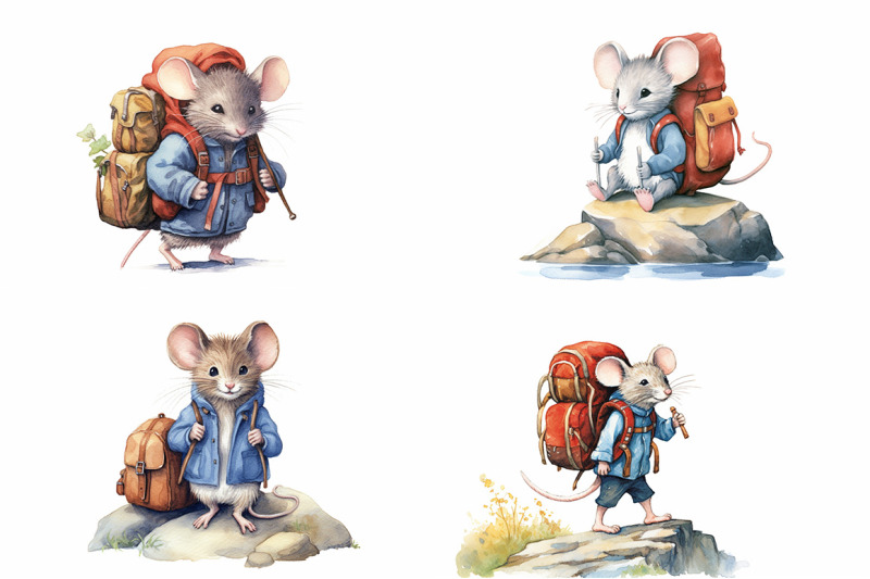 mouse-hiking-watercolor-collection