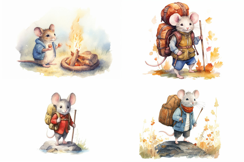 mouse-hiking-watercolor-collection