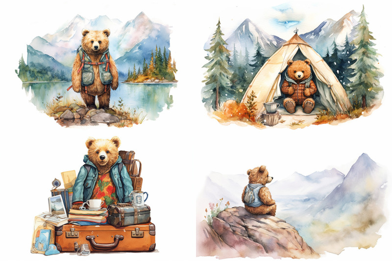 bear-hiking-watercolor-collection