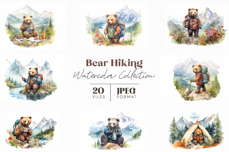 bear-hiking-watercolor-collection