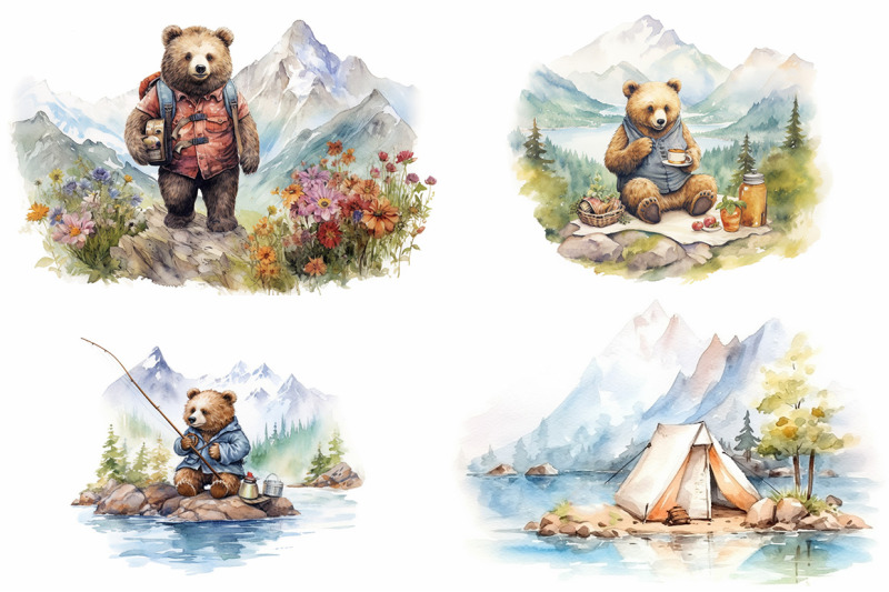 bear-hiking-watercolor-collection