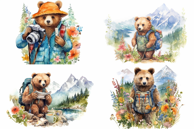 bear-hiking-watercolor-collection