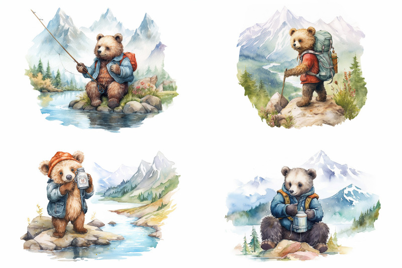 bear-hiking-watercolor-collection