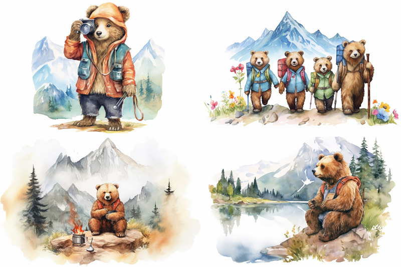 bear-hiking-watercolor-collection