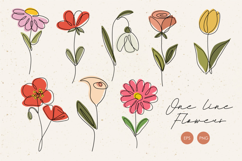 one-line-floral-clipart-abstract-flowers-elements-line-art-plant-png