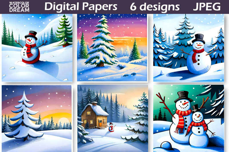 snowman-christmas-digital-paper-christmas-tree-background