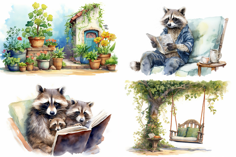 raccoon-family-watercolor-collection