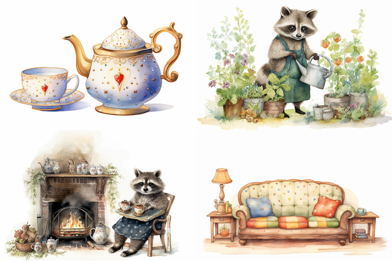 raccoon-family-watercolor-collection