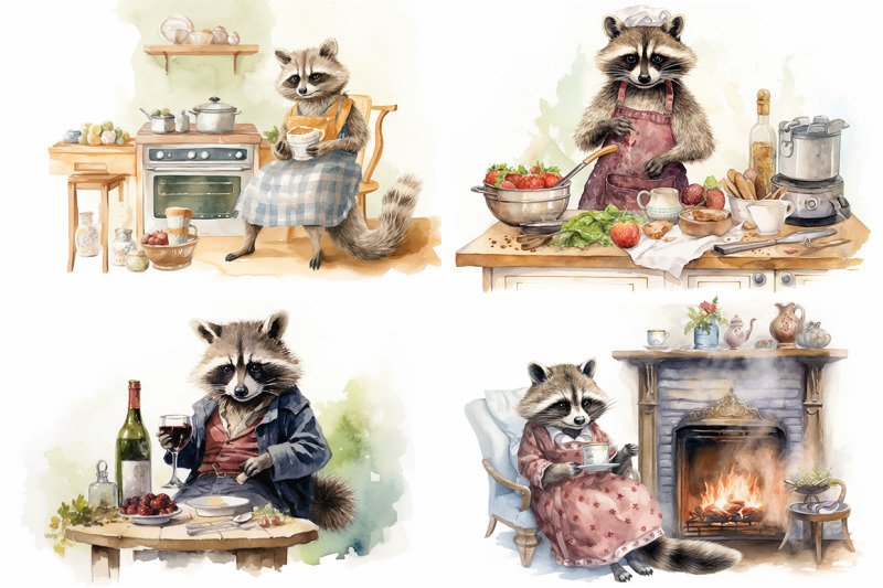 raccoon-family-watercolor-collection