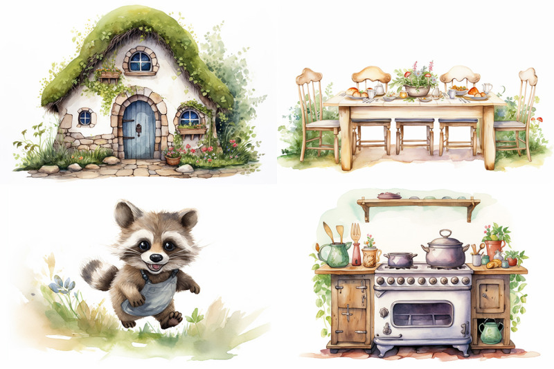 raccoon-family-watercolor-collection