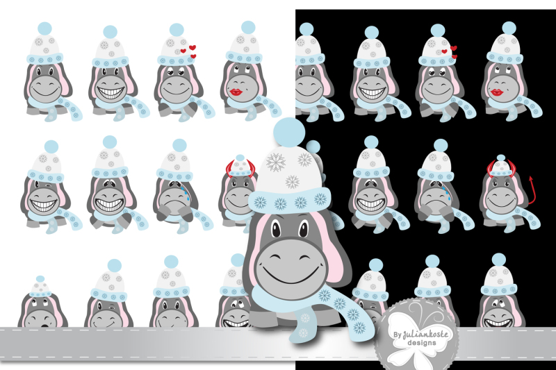 icons-of-donkeys-in-winter-hats-depicting-various-types-of-emotions-the-archive-contains-eps-10-in-any-desired-size-300-a-jpeg-on-a-white-background-jpeg-300-dpi-on-a-black-background