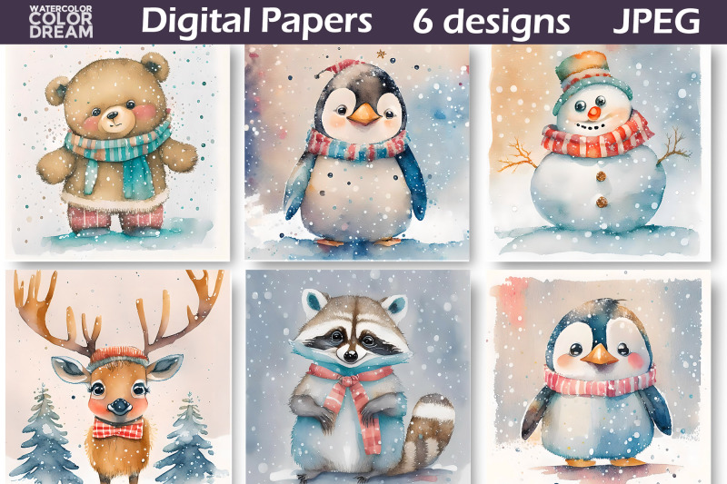 watercolor-christmas-animals-digital-paper-nbsp