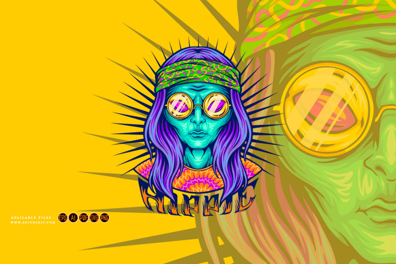 hippie-aliens-dressing-bohemian-flower-power-illustrations