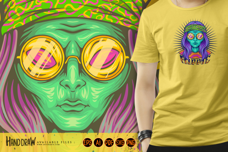 hippie-aliens-dressing-bohemian-flower-power-illustrations