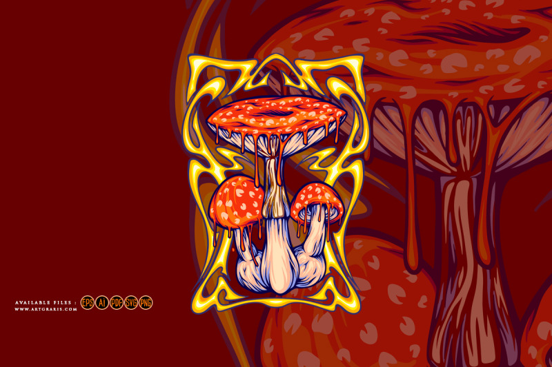 melting-amanita-mushrooms-with-hallucinogenic-nouveau-frame-illustrati