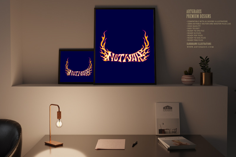 not-war-typeface-letter-with-flaming-letter-effect-illustrations