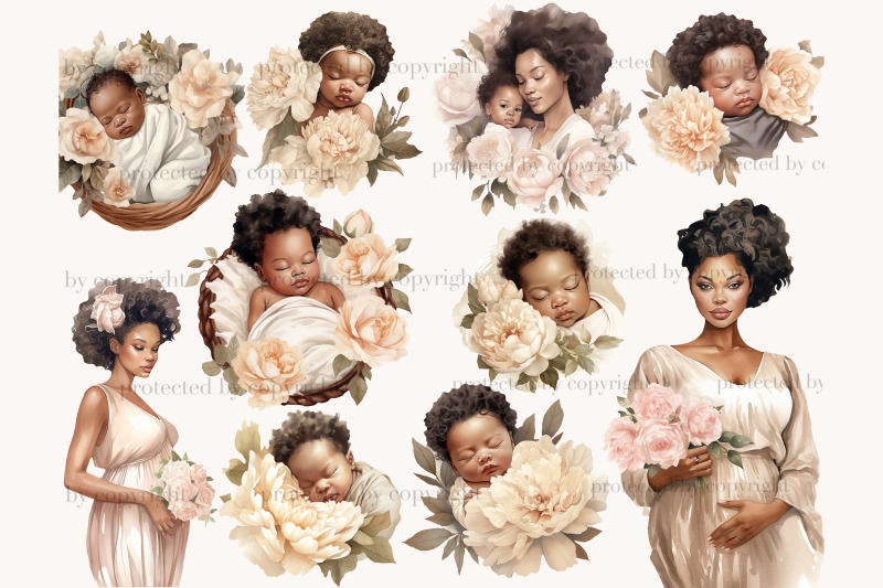 baby-shower-illustrations-set-black-baby-girl-png