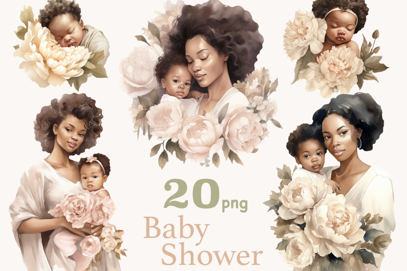 baby-shower-illustrations-set-black-baby-girl-png