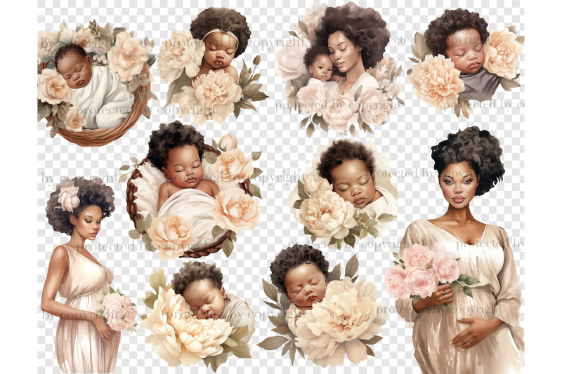 baby-shower-illustrations-set-black-baby-girl-png