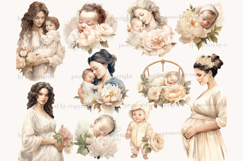 baby-shower-clipart-bundle-png-mom-and-baby-illustrations