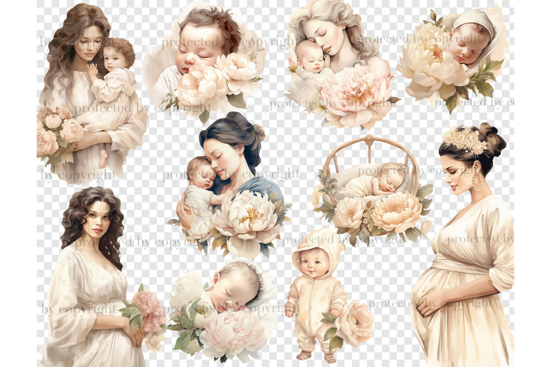 baby-shower-clipart-bundle-png-mom-and-baby-illustrations