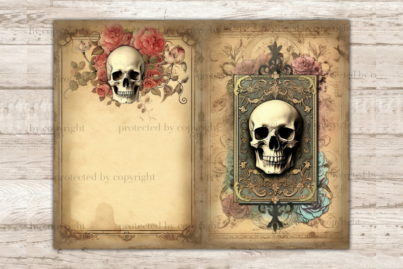 skulls-and-roses-junk-journal-pages