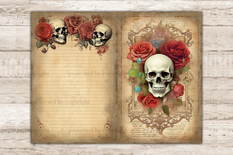 skulls-and-roses-junk-journal-pages