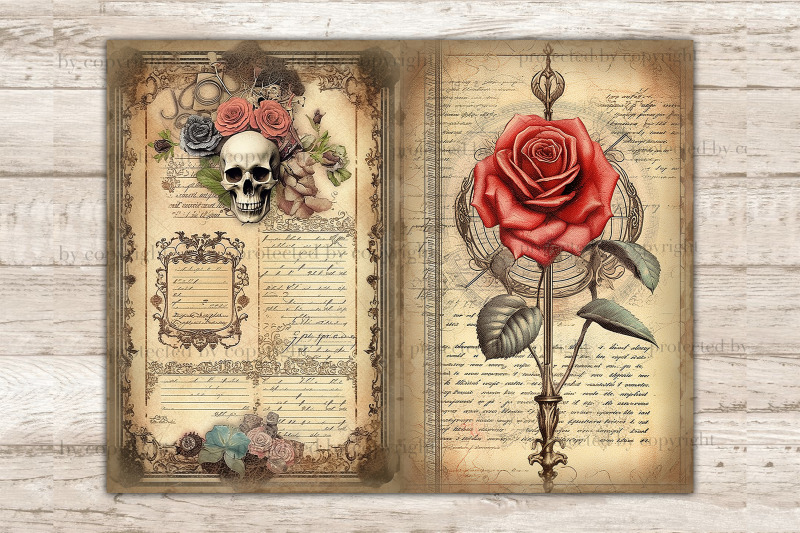 skulls-and-roses-junk-journal-pages