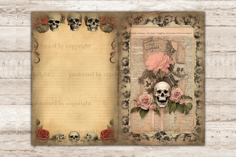 skulls-and-roses-junk-journal-pages