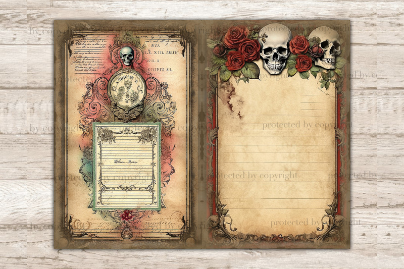 skulls-and-roses-junk-journal-pages