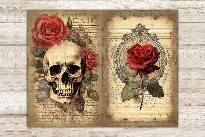 skulls-and-roses-junk-journal-pages