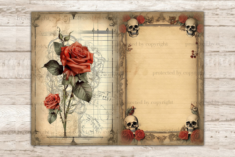 skulls-and-roses-junk-journal-pages