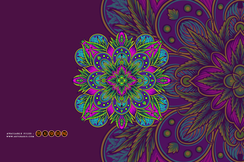 cannabis-plant-mandala-geometric-ornament-sophisticated-illustrations