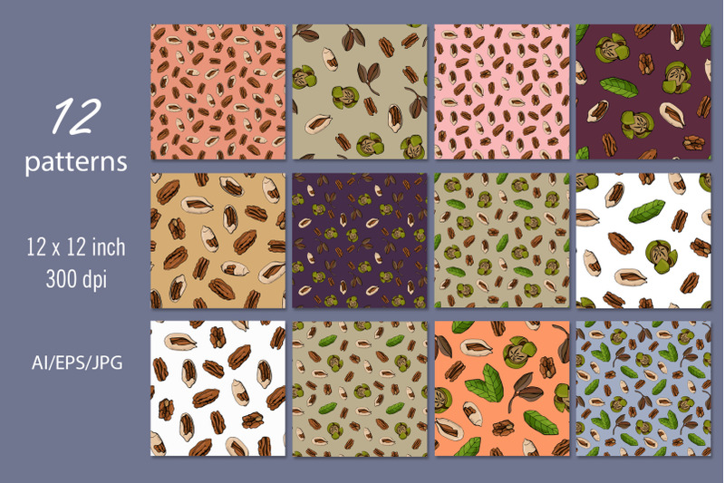pecan-nut-paper-seamless-patterns