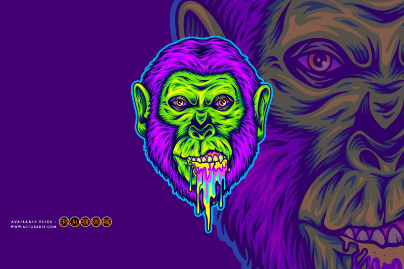 trippy-gorilla-head-rainbow-puke-logo-illustrations