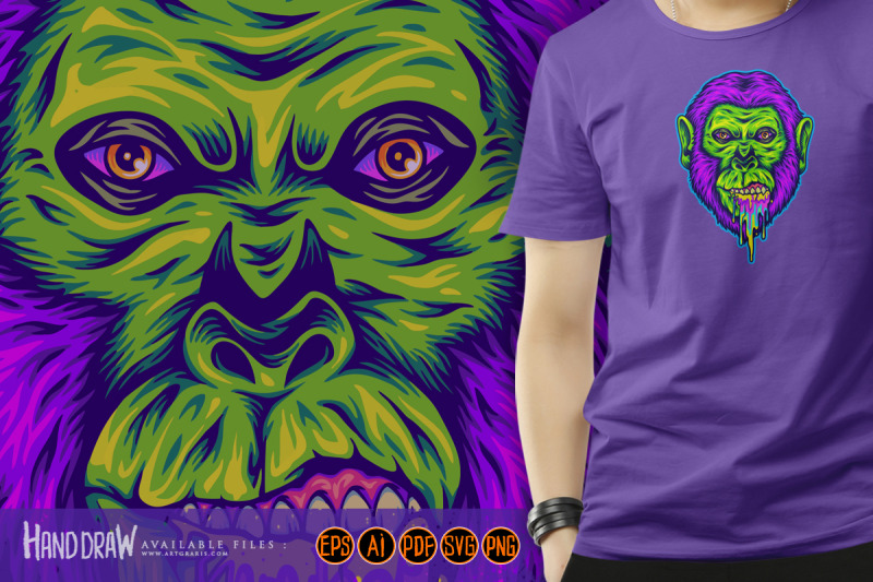 trippy-gorilla-head-rainbow-puke-logo-illustrations