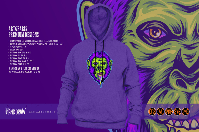 trippy-gorilla-head-rainbow-puke-logo-illustrations