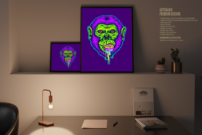 trippy-gorilla-head-rainbow-puke-logo-illustrations