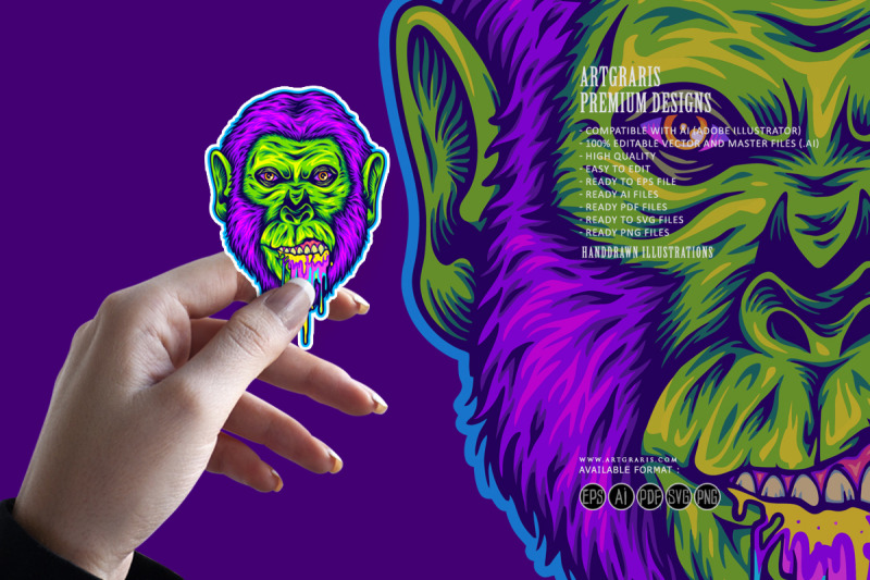 trippy-gorilla-head-rainbow-puke-logo-illustrations