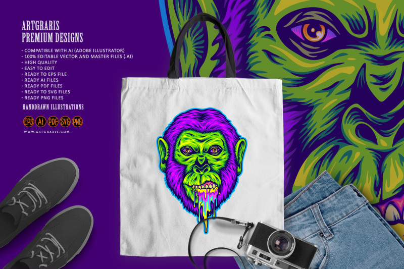 trippy-gorilla-head-rainbow-puke-logo-illustrations