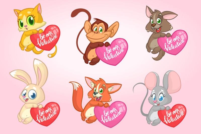 cartoon-illustration-of-animals-hugging-a-heart-st-valentine-039-s-day