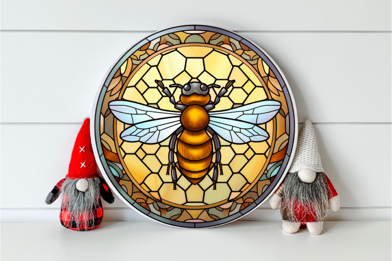bee-sublimation-background-stained-glass-round-png-file