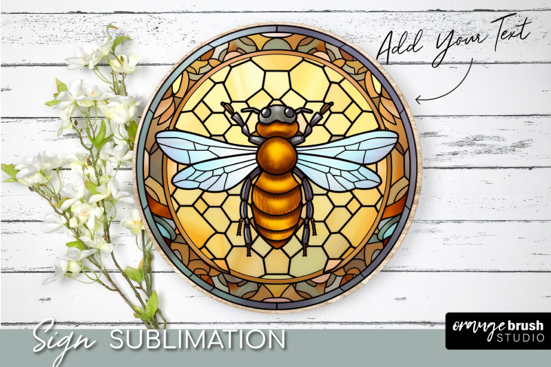 bee-sublimation-background-stained-glass-round-png-file