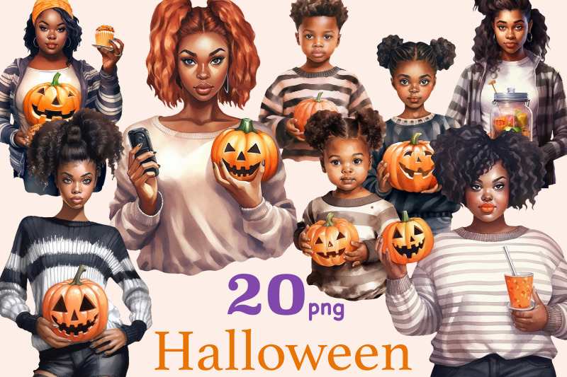 halloween-illustrations-bundle-autumn-black-girl-clipart